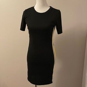 Divided Black Mini Dress with Yellow Side Stripe